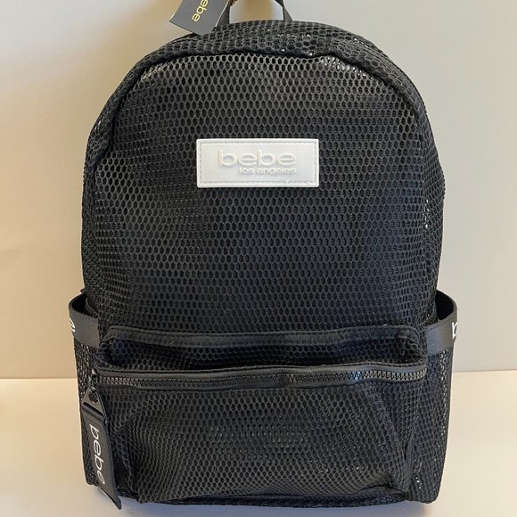 bebe "Manny" LG Backpack Black Netted Removable Liner- NWT - Picture 2 of 9